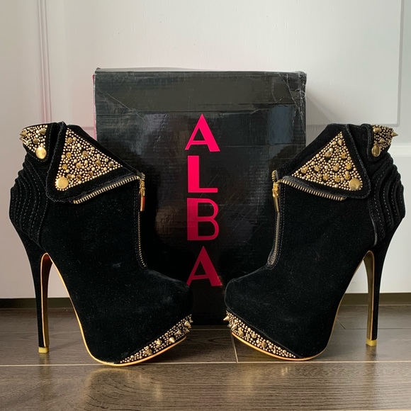 Alba - black & gold high heeled boots size 7 - Picture 7 of 7